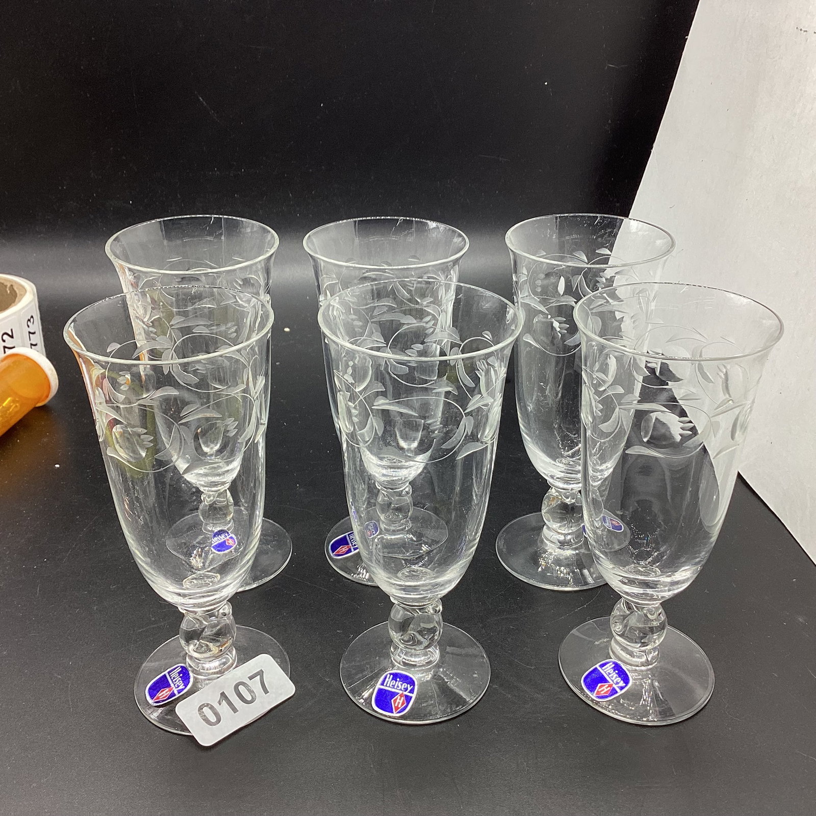 6 HEISEY MOONGLOW JUICE GLASSES: 5 1/2" TALL GOOD SHAPE