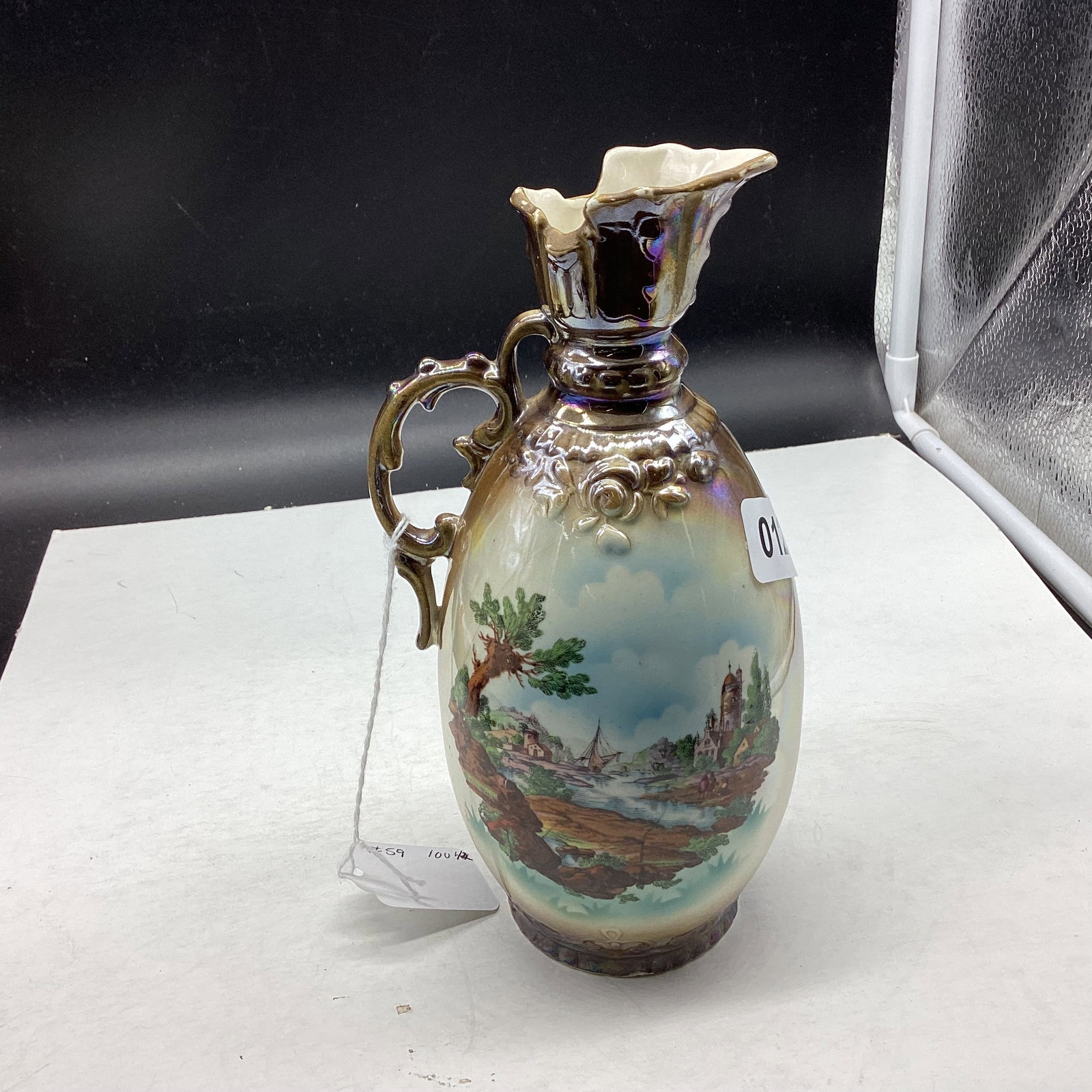 PORCELIAN HAND PAINTED EWER PITCHER MADE IN CZECHOSLOVIOKLA: 7 1/2" TALL GOOD SHAPE