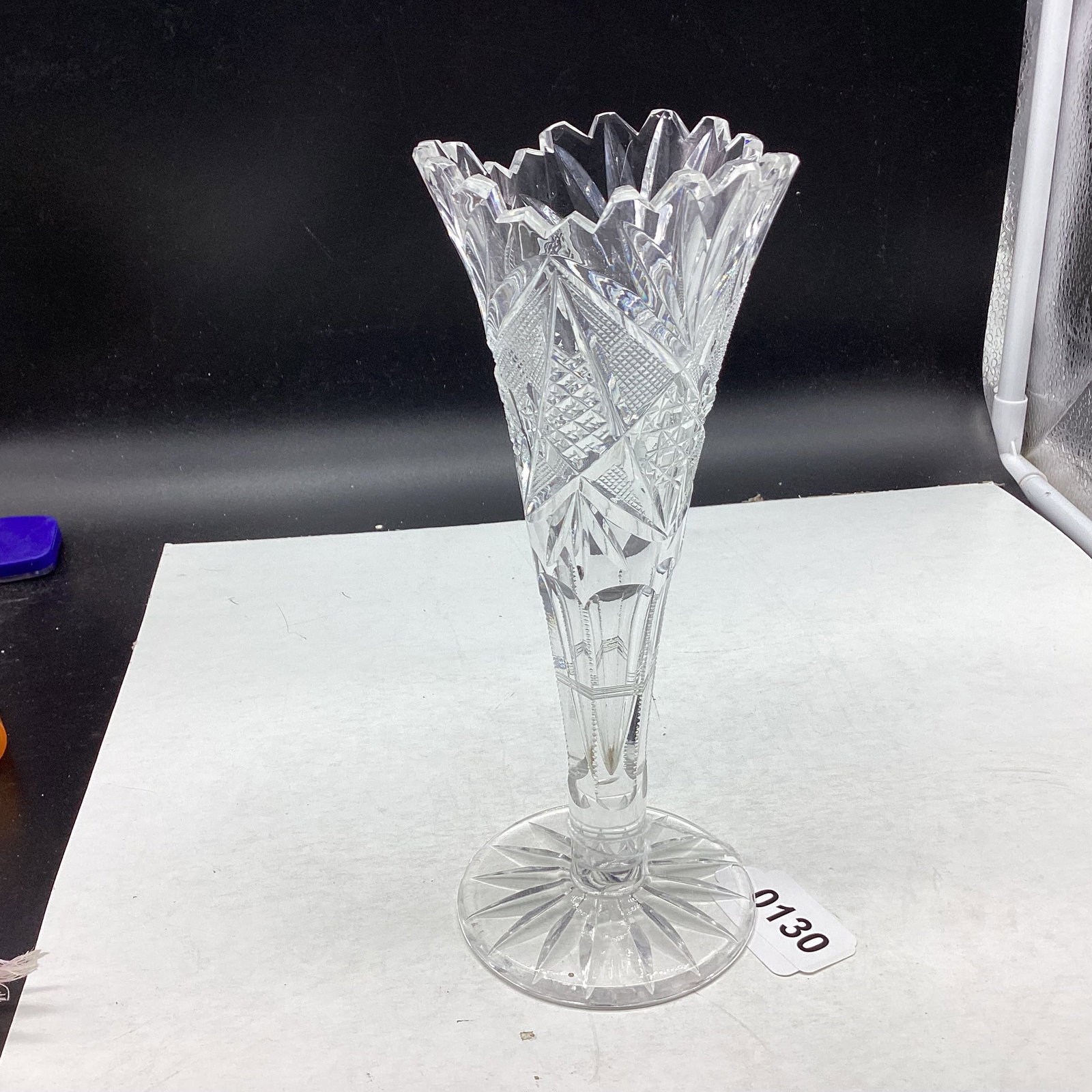 AMERICAN BRILLIANT CUT GLASS TRUMPET VASE (1 of 2)