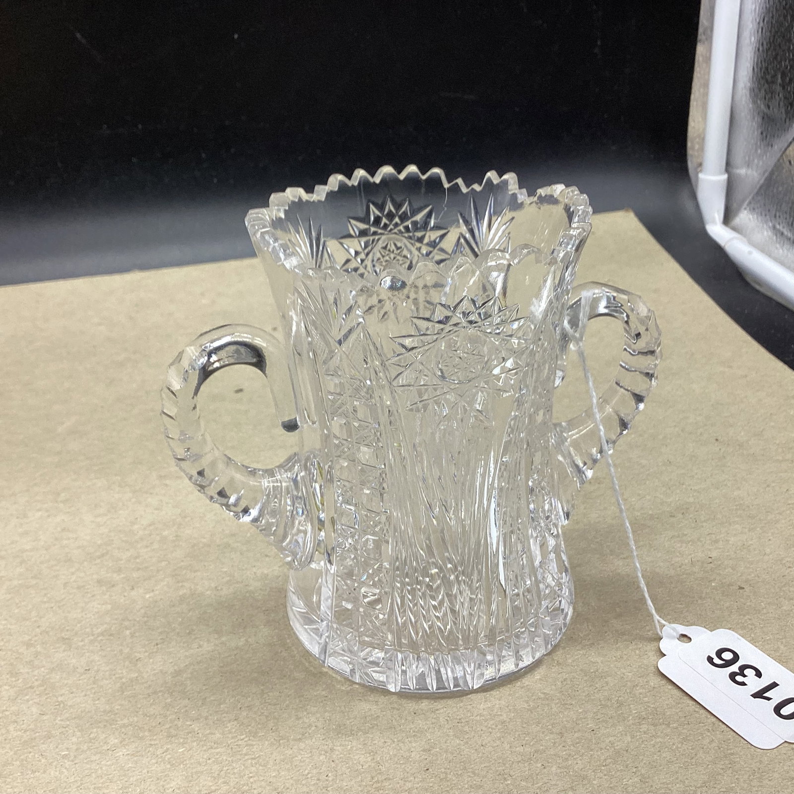 AMERICAN BRILLIANT CUT GLASS DOUBLE HANDLED SPOONER (1 of 1)