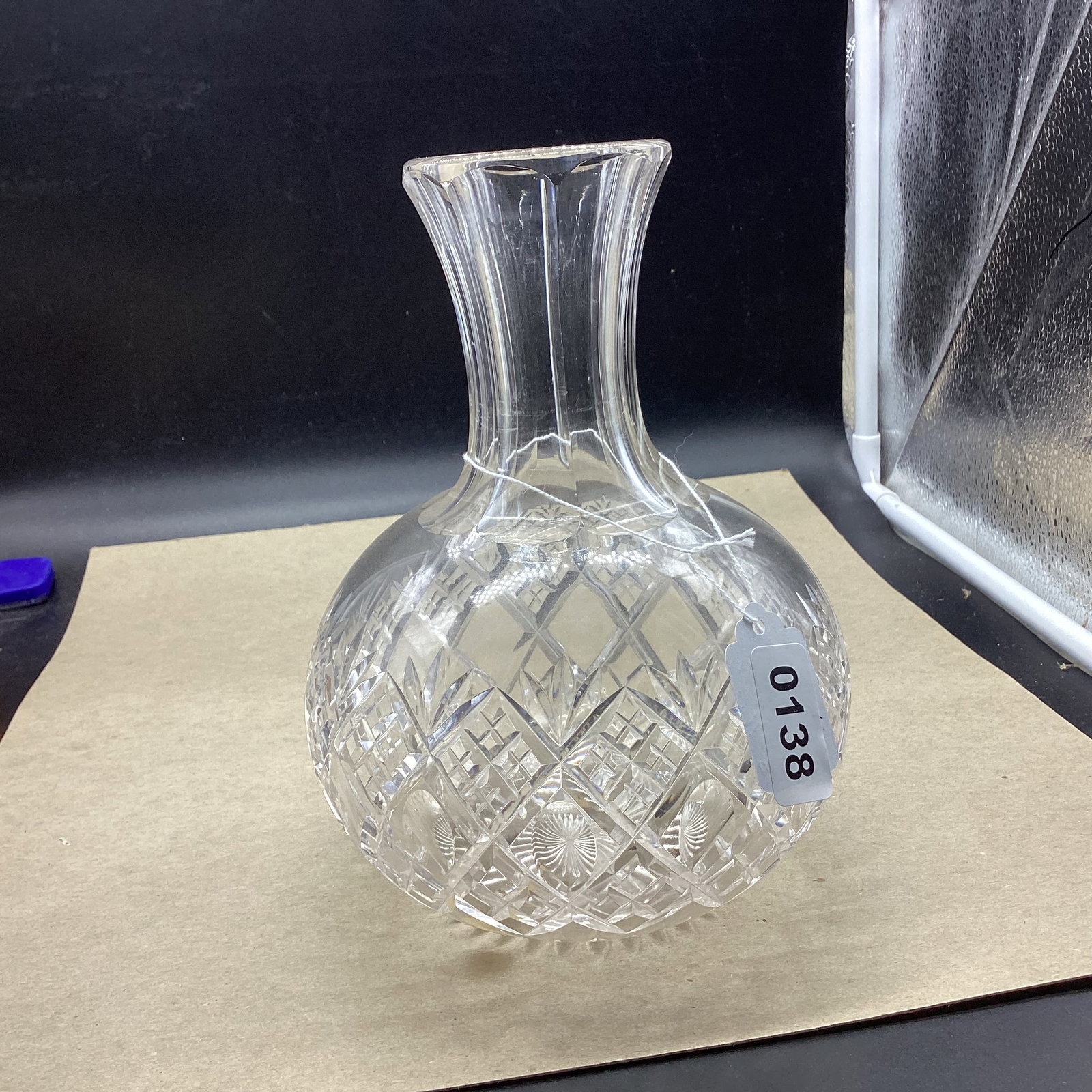 AMERICAN BRILLIANT CUT GLASS WATER CRAFE BOTTLE: 8 1/4" TALL GOOD SHAPE