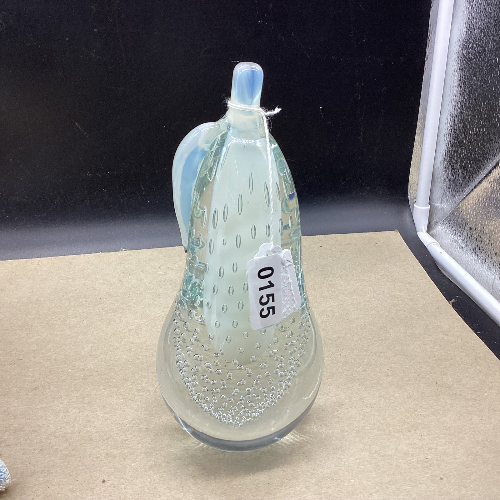 ART GLASS MURANO CONTYROLLED BUBBLE PEAR SHAPE PAPER WEIGHT: 8 3/4" TALL GOOD SHAPE