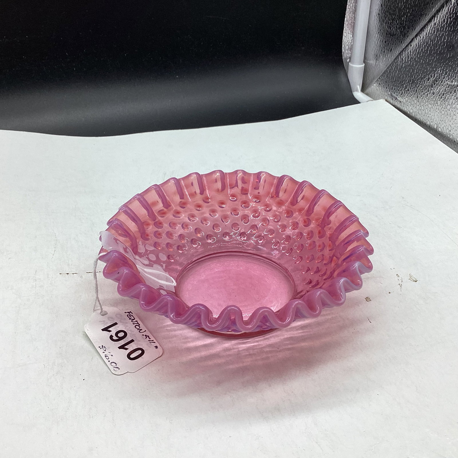 FENTON CRANBERRY OPALESCENT HOBNAIL BOWL: 1 3/4 X 5 3/4 GOOD SHAPE