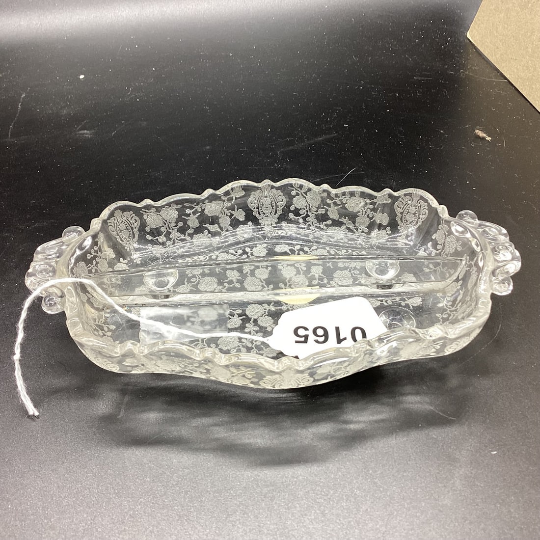 CAMBRIDGE ROSEPOINT 2 PART RELISH DISH: 4 1/4 X 7 1/4 GOOD SHAPE