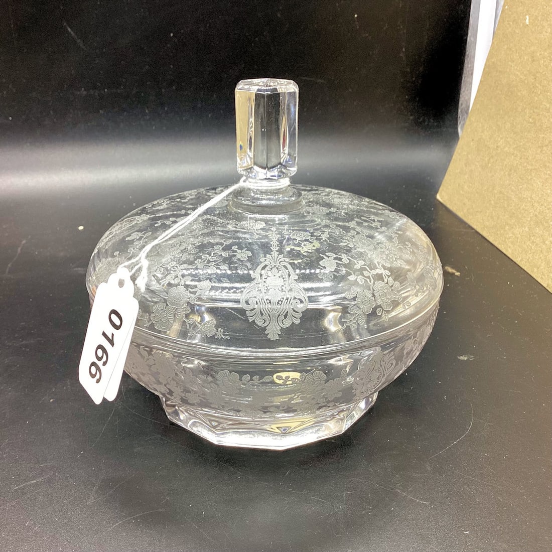 CAMBRIDGE ROSEPOINT CANDY DISH W/COVER: 5 1/4 X 5 3/4 GOOD SHAPE