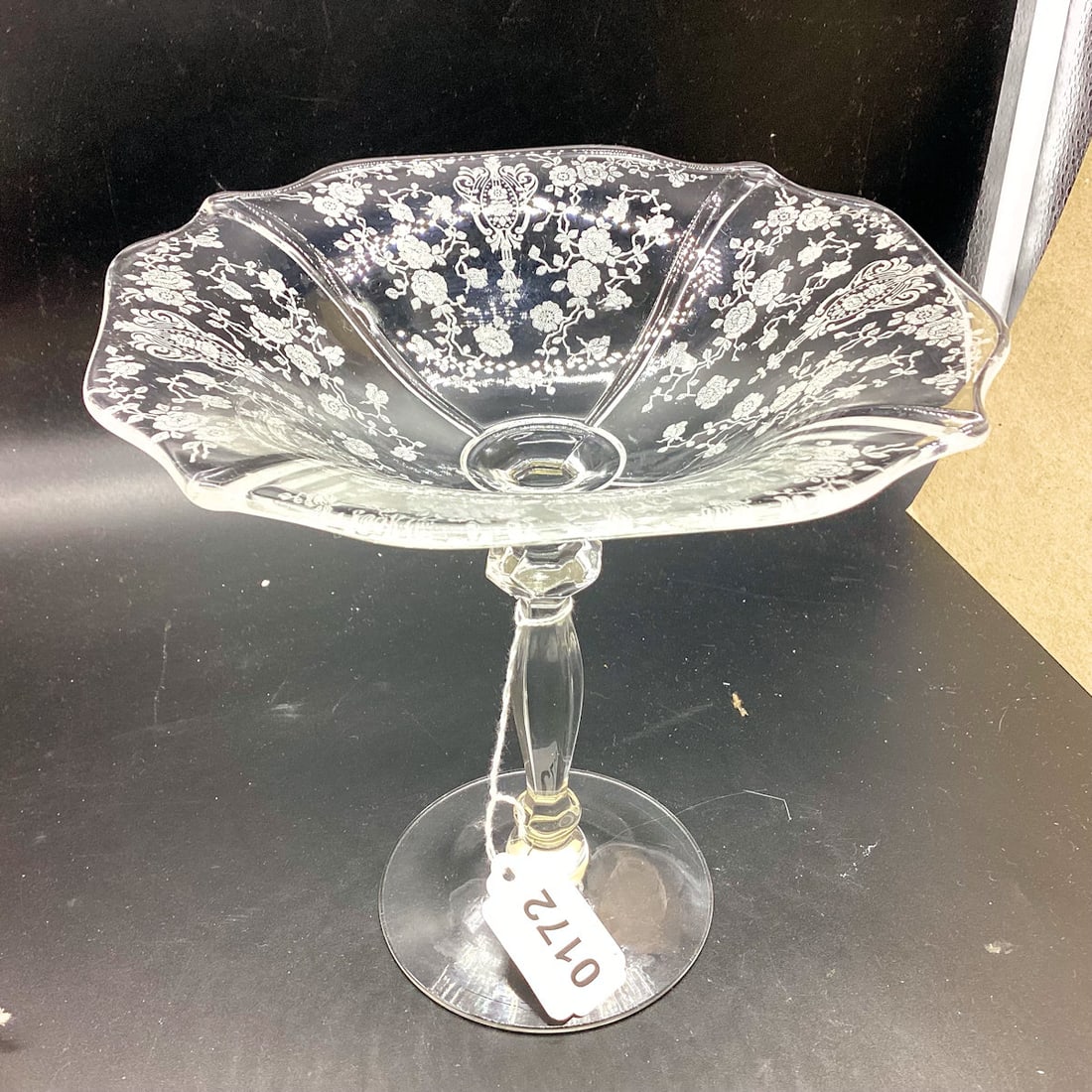 CAMBRIDGE ROSEPOINT COMPOTE: 7 1/2 Z 7 1/8 GOOD SHAPE