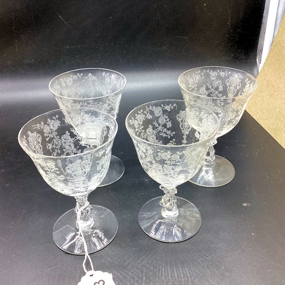 4 CAMBRIDGE ROSEPOINT OYSTER COCKTAILS : 4 1/4" TALL GOOD SHAPE