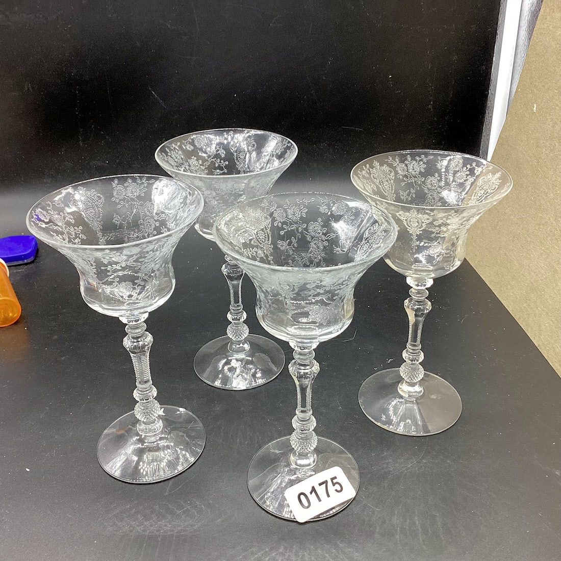 4 CAMBRIDGE ROSEPOINT #3500 3OZ COCKTAILS: 6" TALL GOOD SHAPE