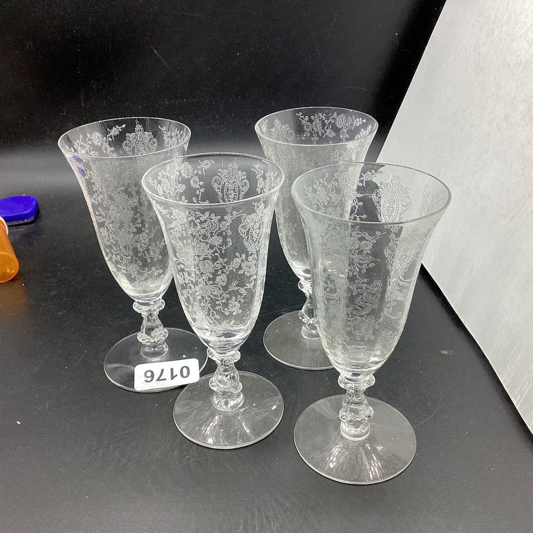 4 CAMBRIDGE ROSEPOINT #3121 FOOTED JUICE GLASSES: 5 1/2" TALL GOOD SHAPE