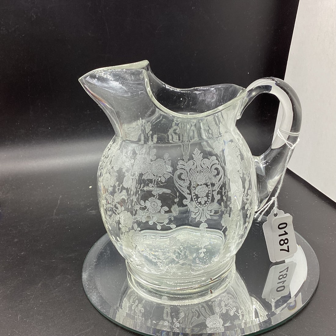 CAMBRIDGE ROSEPOINT PITCHER: 6 1/2" TALL GOOD SHAPE