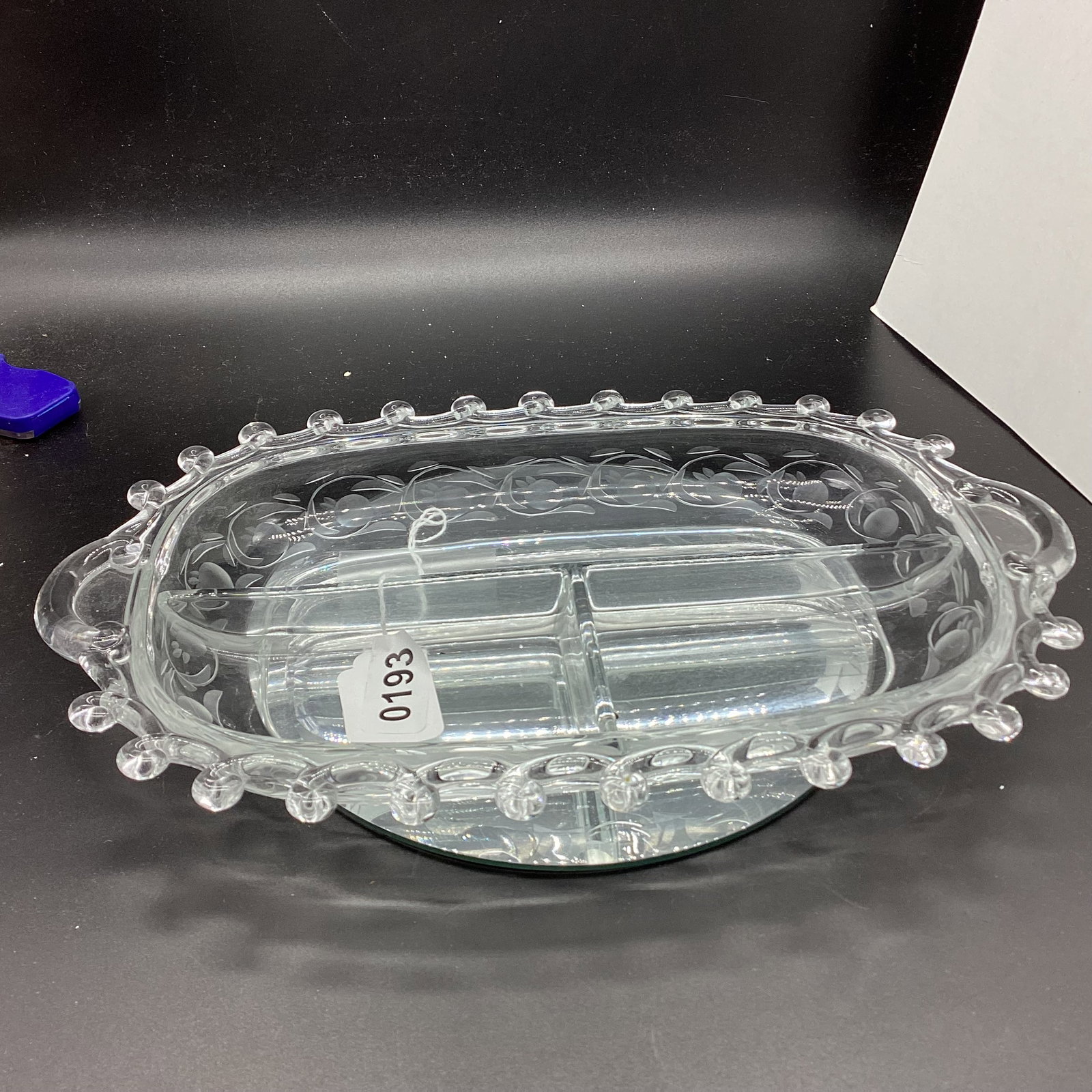 HEISEY LARIAT MOONGLOW PATTERN 3 PART RELISH DISH: GOOD SHAPE