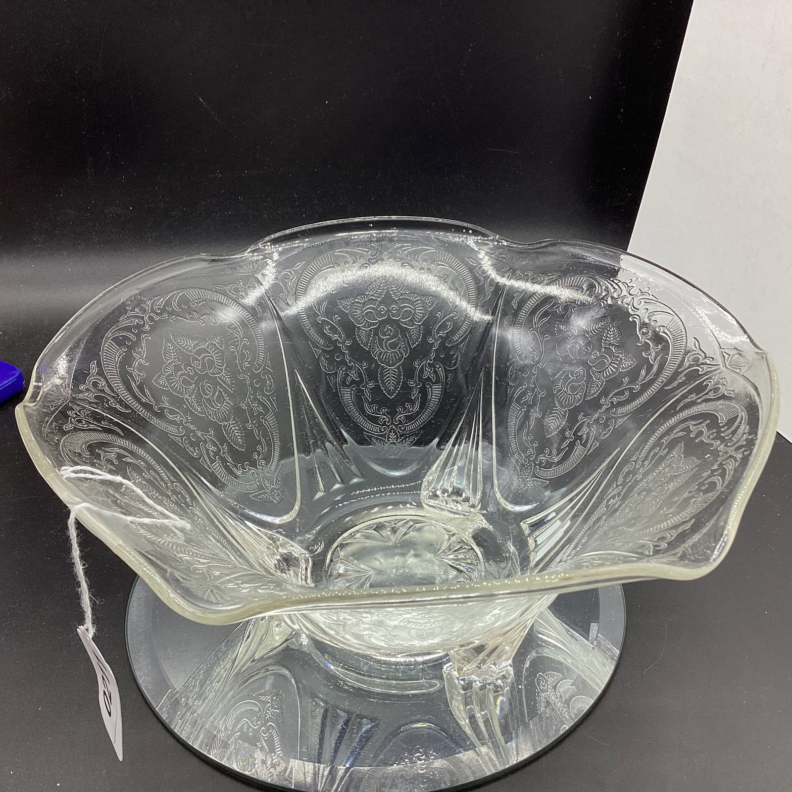 DEPRESSION ROYAL LACE FOOTED BOWL: 4 1/2 X 9 3/4 GOOD SHAPE