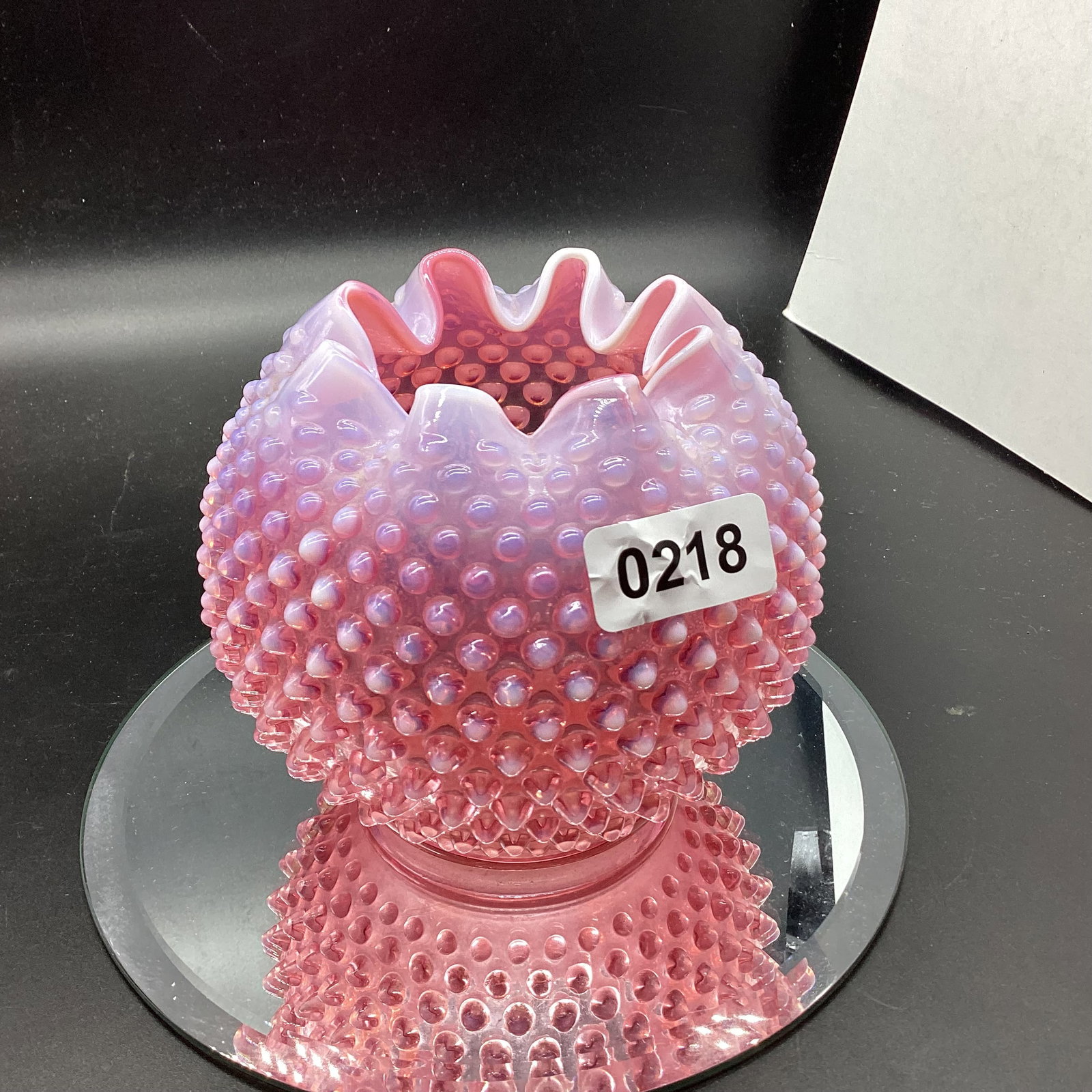 FENTON OPALESCENT CRANBERRY HOBNAIL ROSE BOWL: 5 X 5 1/2 GOOD SHAPE