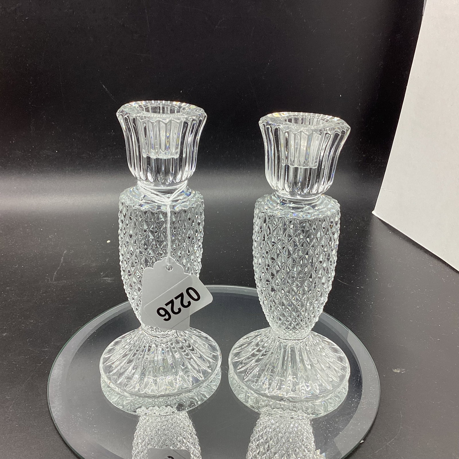 PAIR CRYSTAL DIAMOND CUT CANDLE HOLDERS (1 of 1)