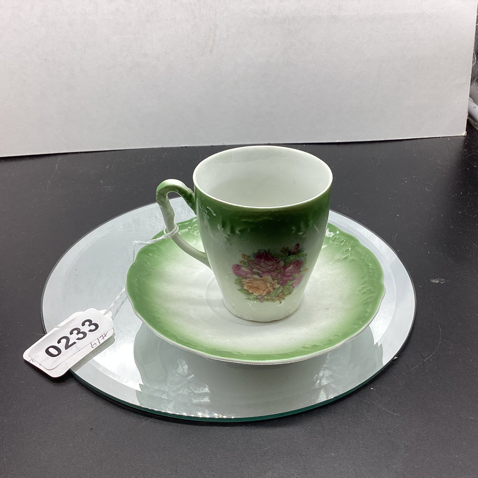 PORCELIAN DEMITASSIE CUP & SAUCER NO MARKS: GOOD SHAPE