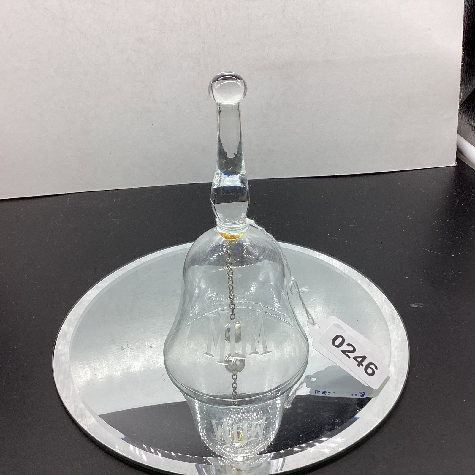 ETCHED MOM CRYSTAL BELL: 6 1/2" TALL GOOD SHAPE