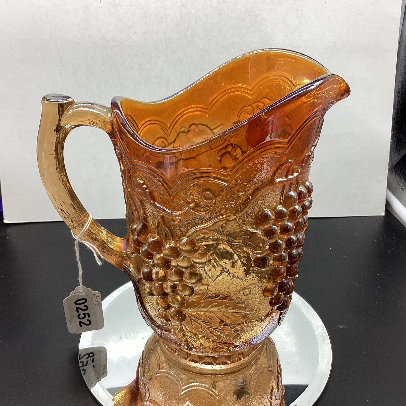 IMPERIAL CARNIVAL GLASS GRAPE & CABLE PITCHER: 8 1/2" TALL GOOD SHAPE