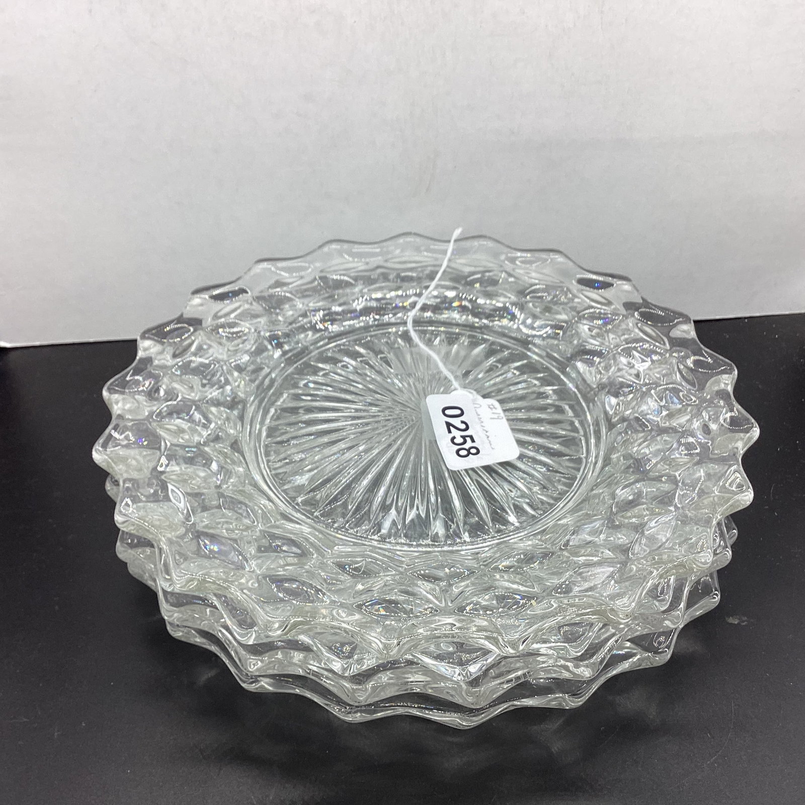 4 AMERICAN FOSTORIA DINNER PLATES: 9 3/4" WIDE GOOD SHAPE