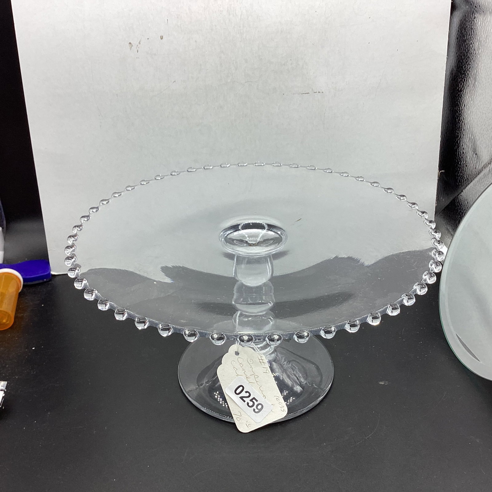IMPERIAL CANDLEWICK FOOTED CAKE PLATE: 5 3/4 X 11 1/4 GOOD SHAPE