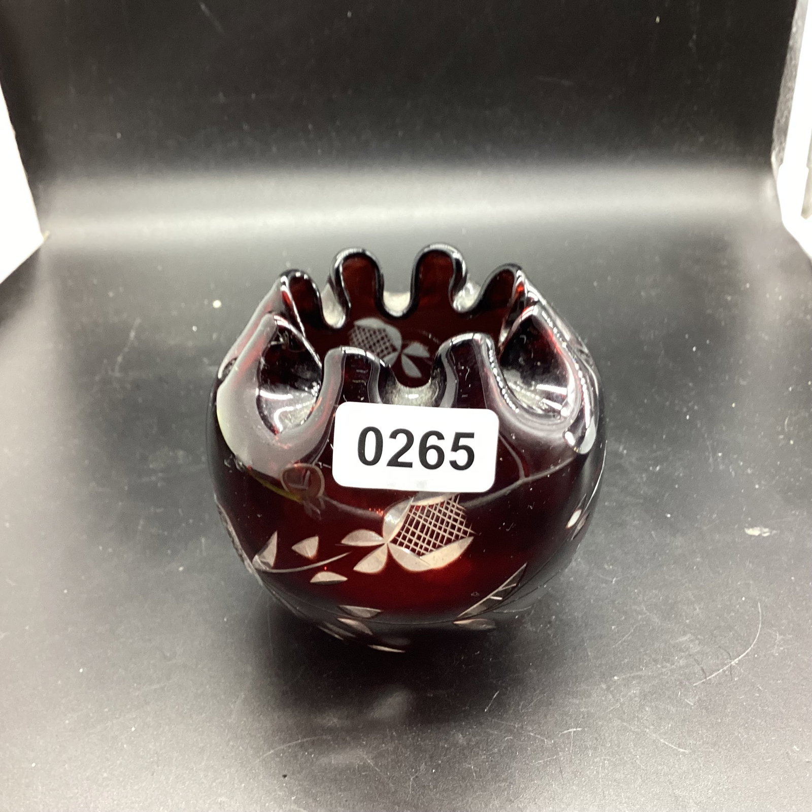 BOHEMIAN RED CUT TO CLEAR ROSE BOWL (1 of 1)