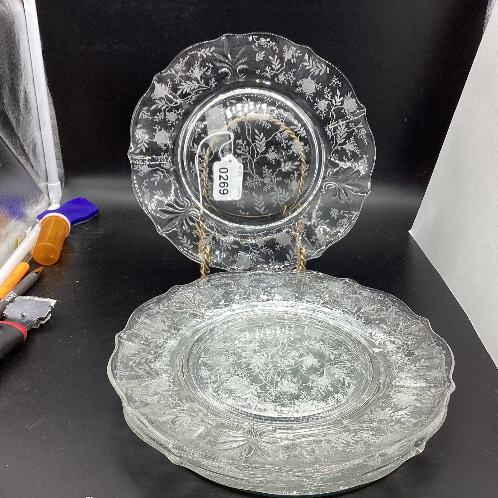 4 FOSTORIA CHINTZ DINNER PLATES (1 of 1)