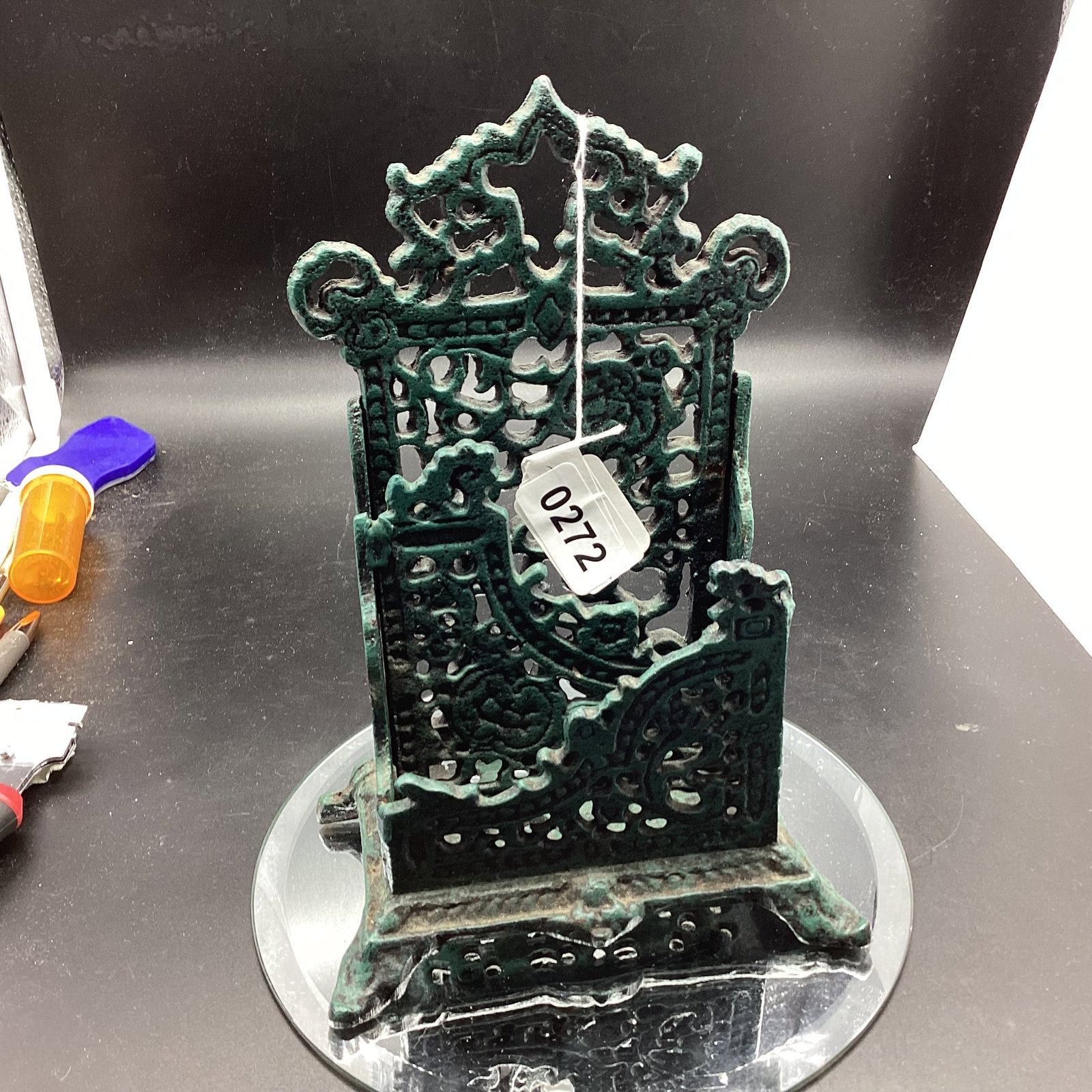 CAST IRON LETTER HOLDER: 9" TALL X 5 1/4" WIDE GOOD SHAPE