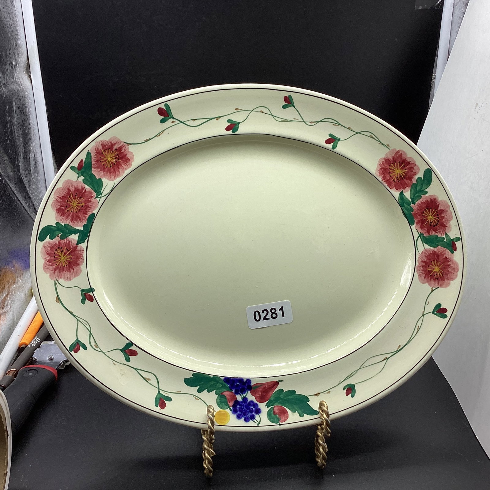 HAND PAINTED PORCELIAN OVAL PLATTER ALPINE MEADOWS PATTERN ENGLAND: 11 1/4 WIDE X 13 3/4 LONG GOOD SHAPE