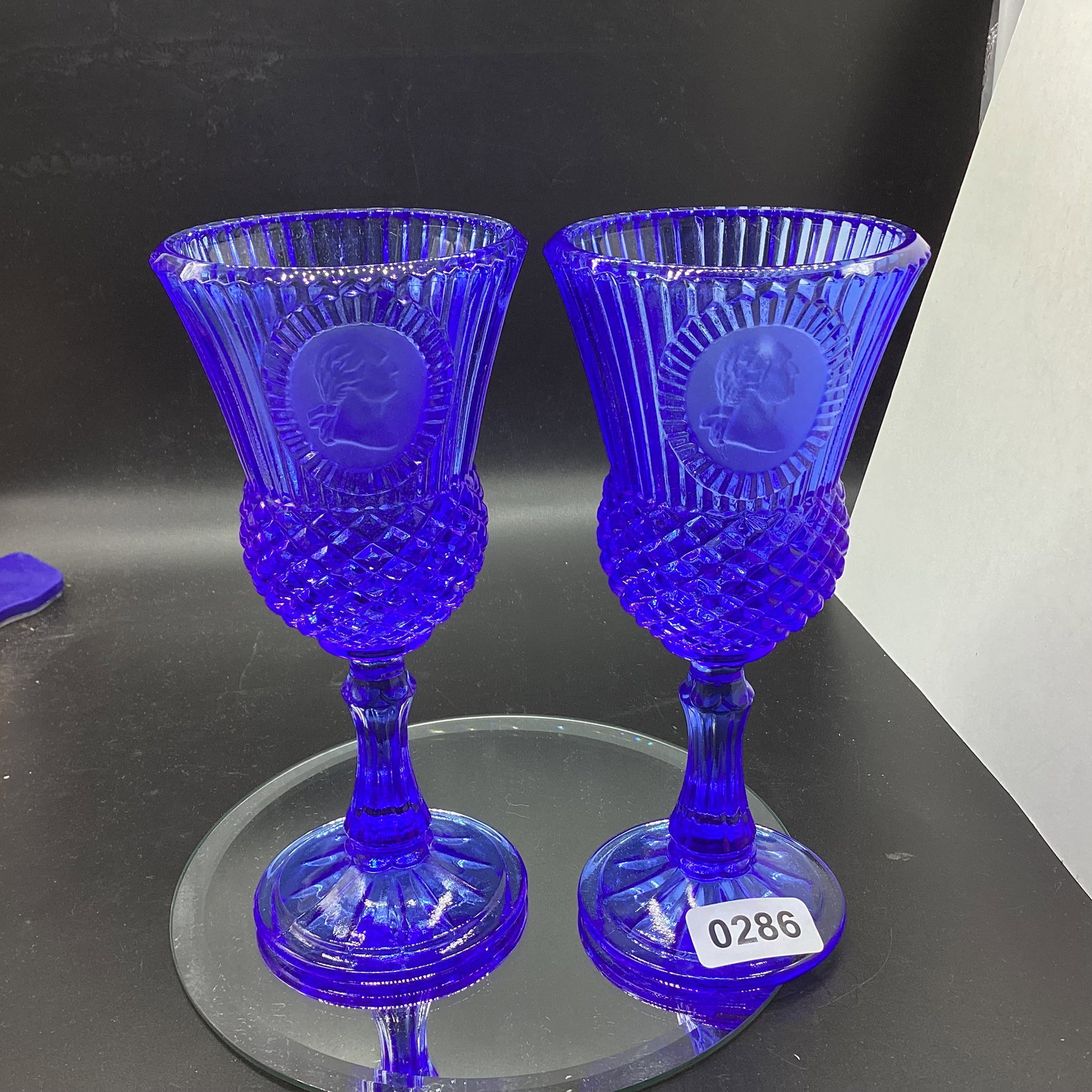 2 AVON BLUE GOBLETS: 8" TALL GOOD SHAPE