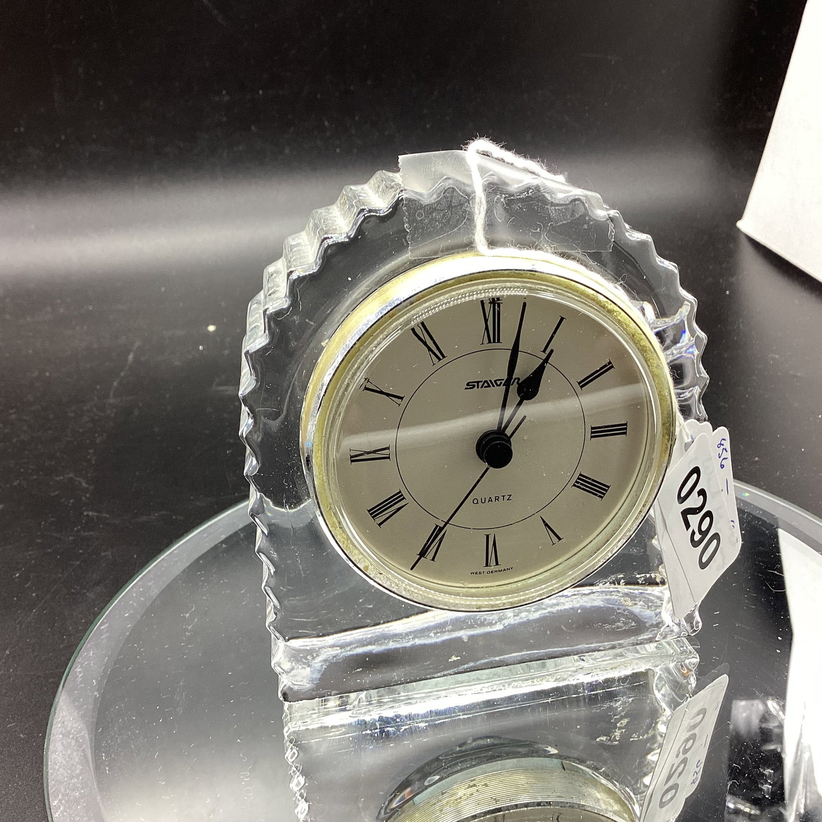 CRYSTAL QUART CLOCK MADE IN WEST GERMANY: 4 1/2 X 4 GOOD SHAPE