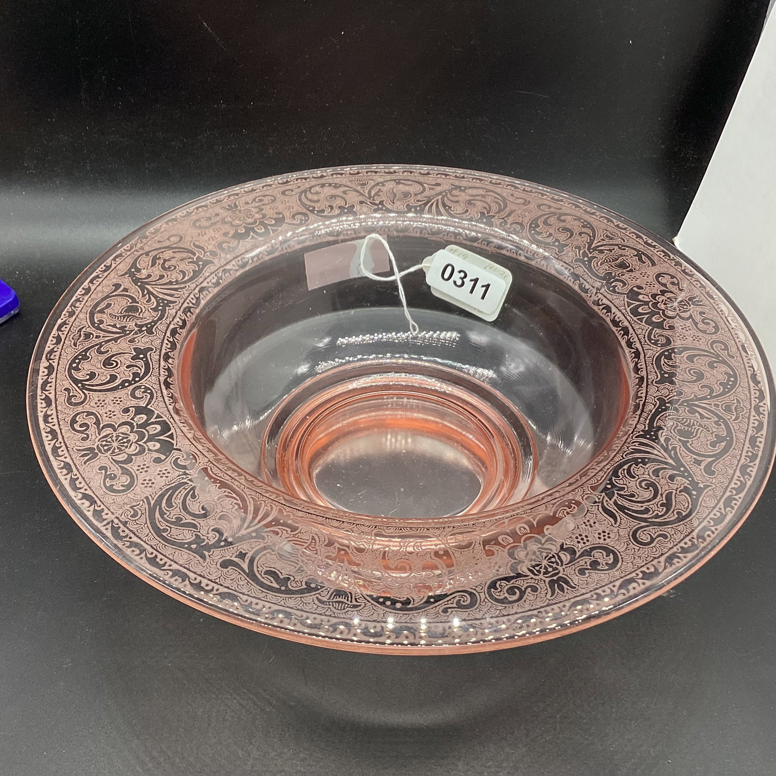 ELEGANT GLASS CONSOLE BOWL: 3 X 11 1/2 GOOD SHAPE