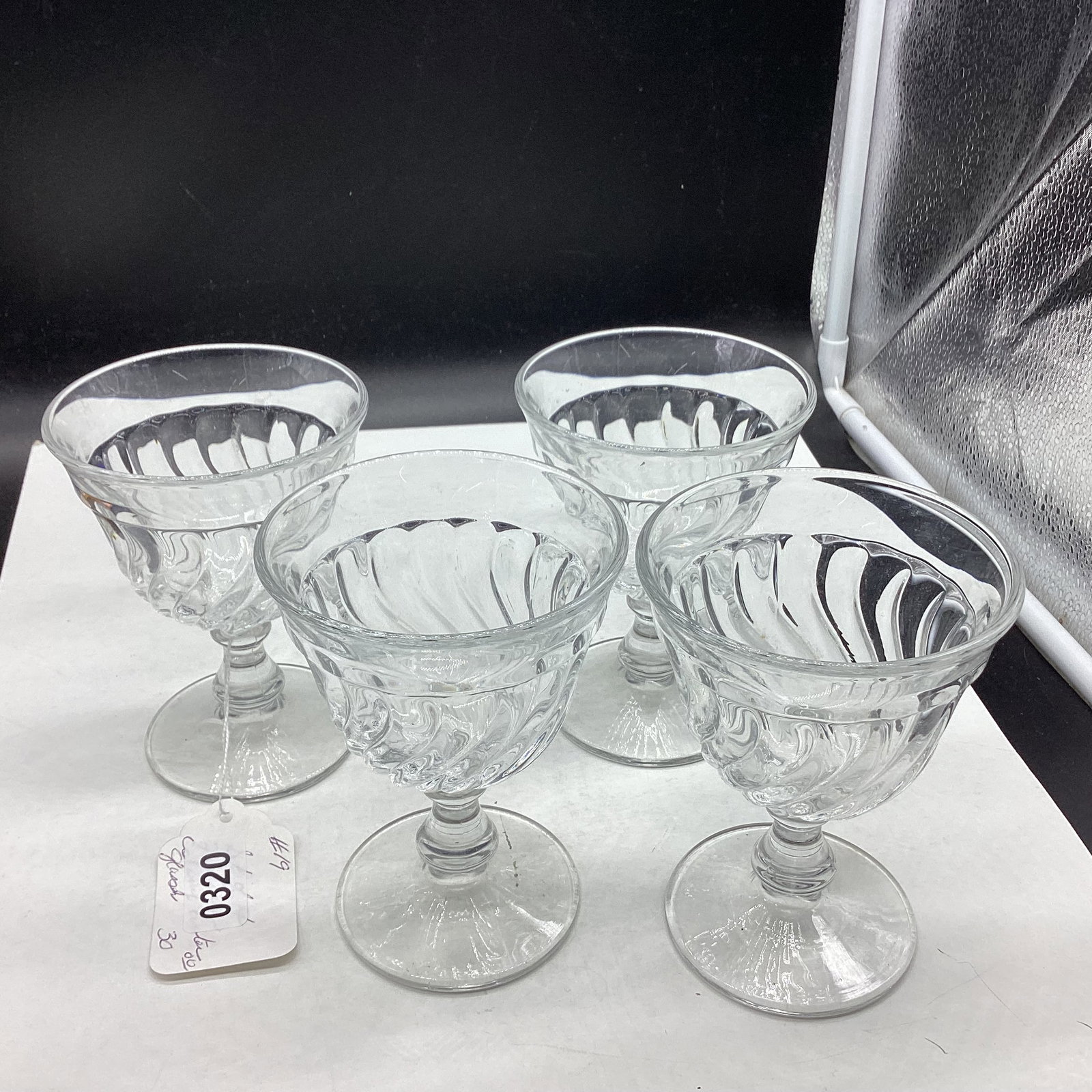 4 FOSTORIA COLONY WATER GLASSES: 5" TALL GOOD SHAPE