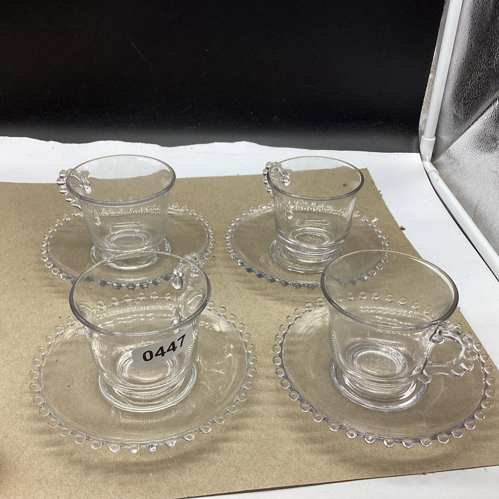 4 IMPERIAL CANDLEWICK CUP & SAUCERS: GOOD SHAPE