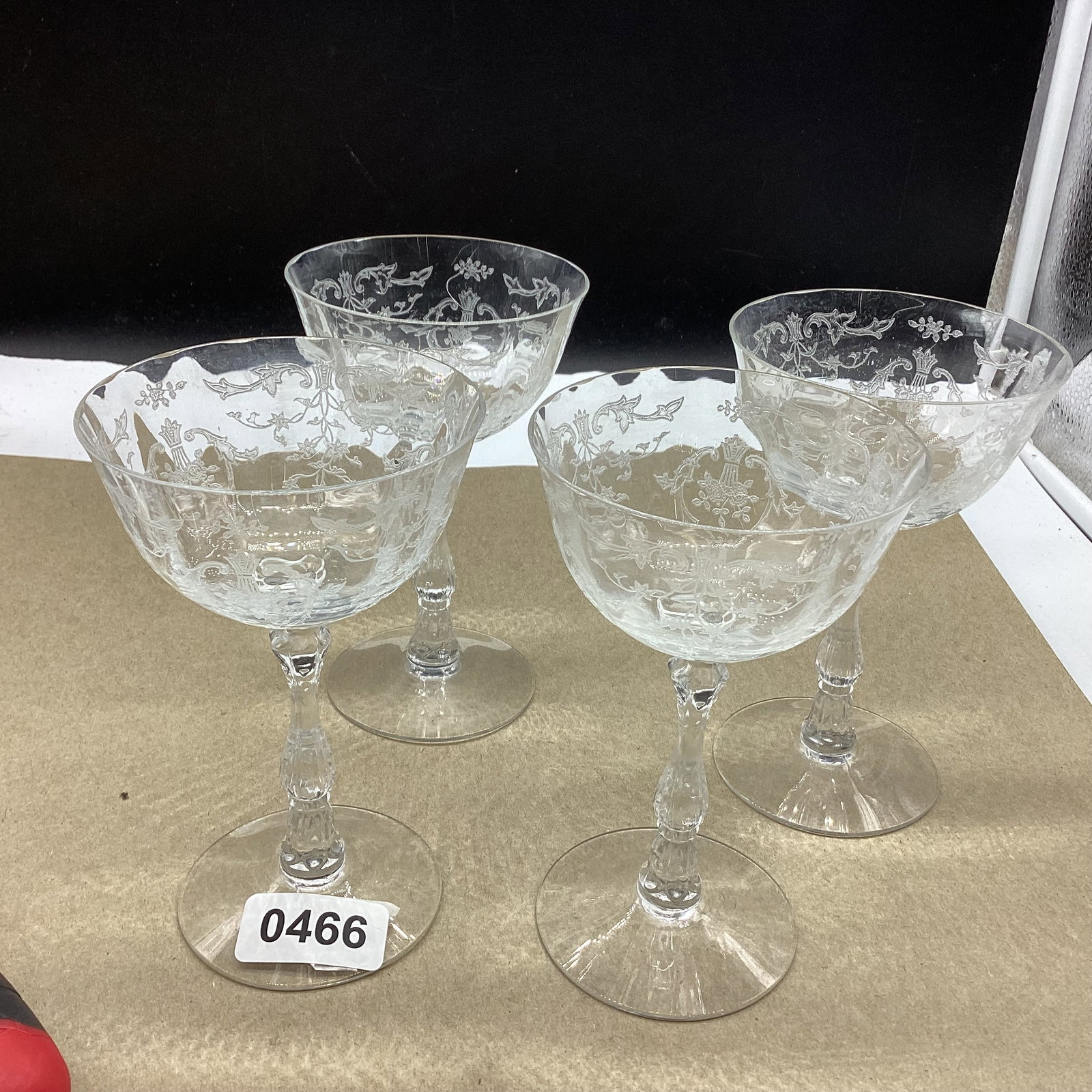 4 FOSTORIA NAVARE TALL SHERBERTS: 5 5/8" TALL GOOD SHAPE