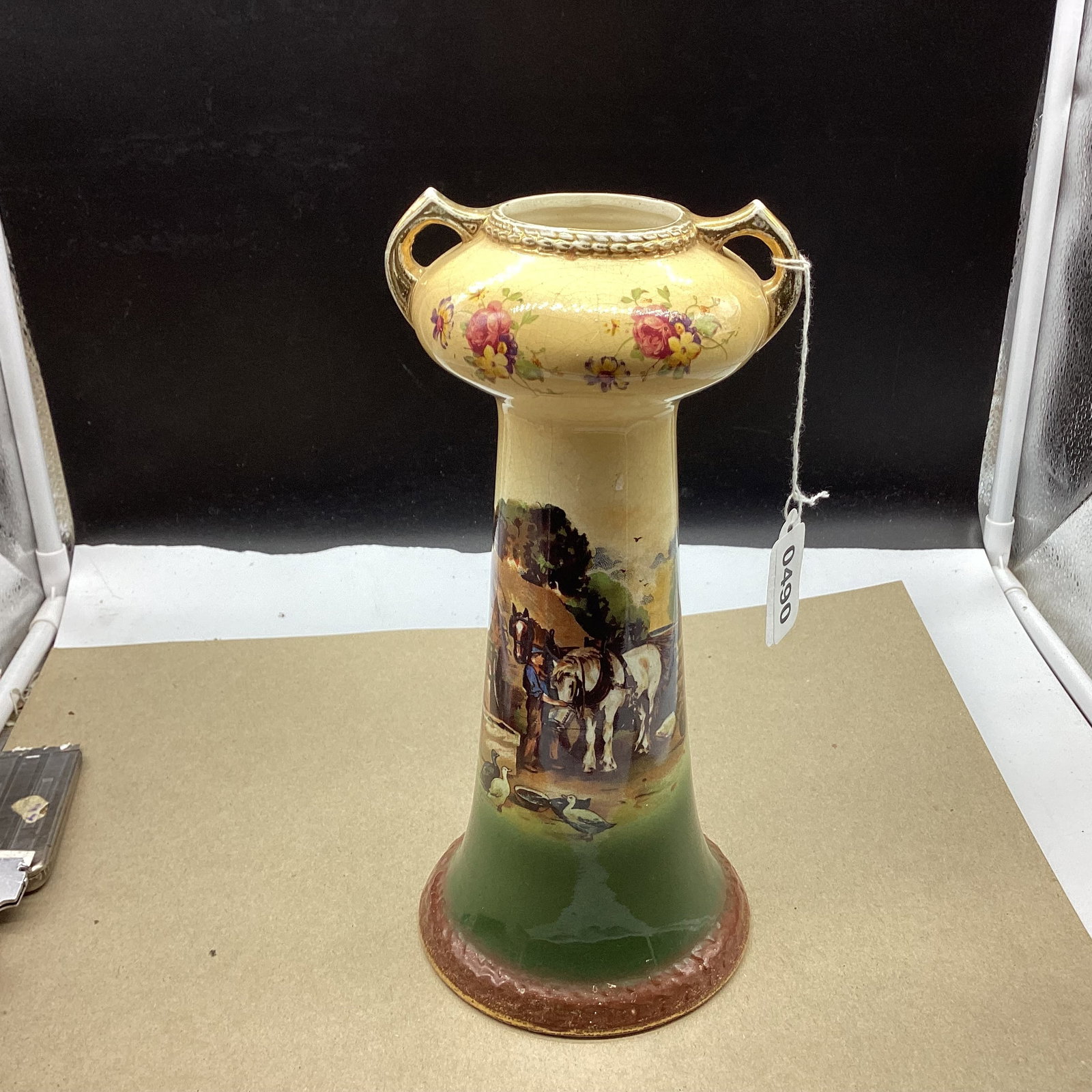 HAND PAINTED PORCELIAN VASE MADE IN ENGLAND : 10 3/4" TALL GOOD SHAPE