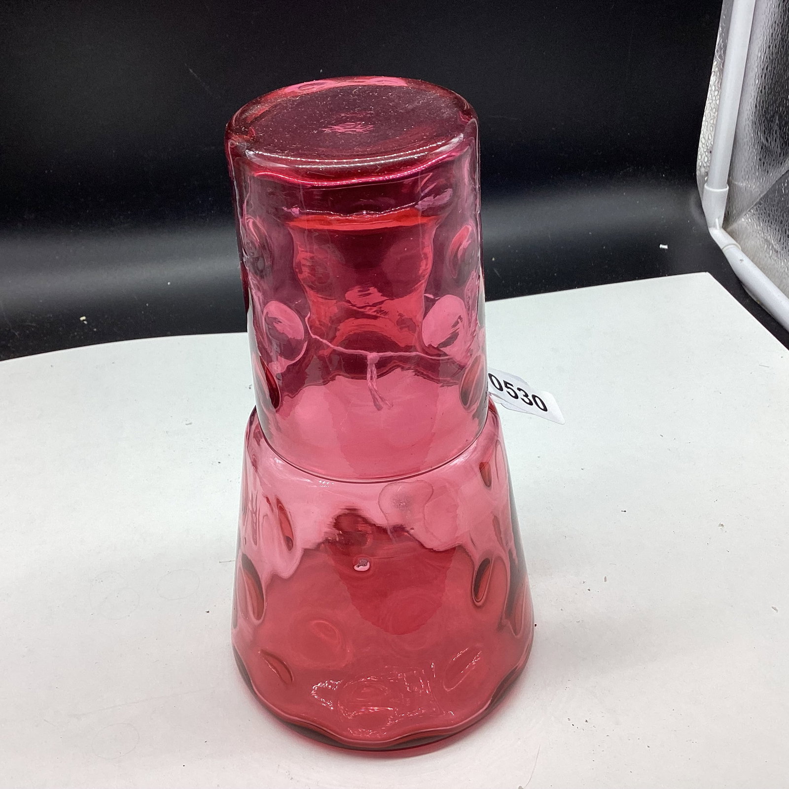 FENTON CRANBERRY TUMBLE UP WATER SET: 8" TALL GOOD SHAPE