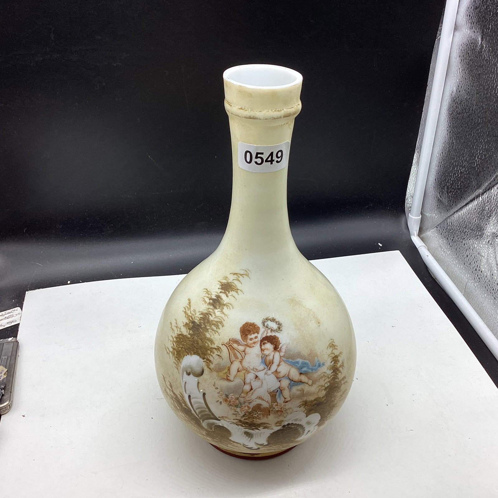 FRENCH APALINE VASE W/CHERUBS: GOOD SHAPE