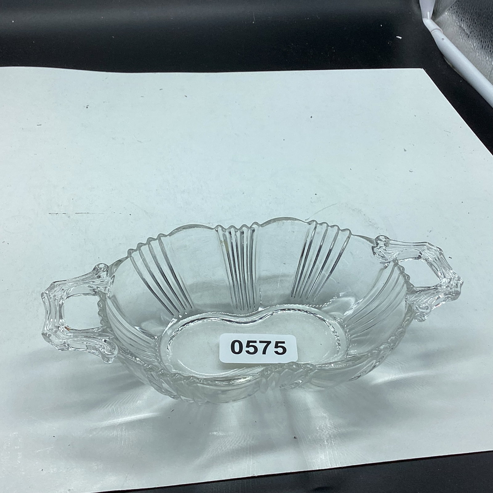 FOSTORIA SUN RAY 2 PART RELIISH DISH: 1 1/2 X 7 1/2 GOOD SHAPE