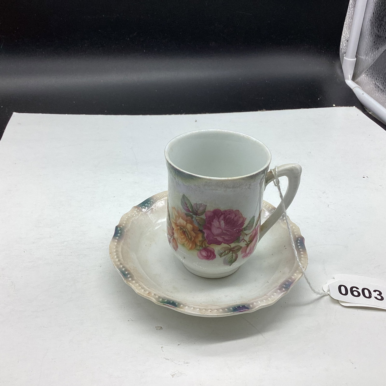 PORCELIAN DEMITASSIE CUP & SAUCER: GOOD SHAPE