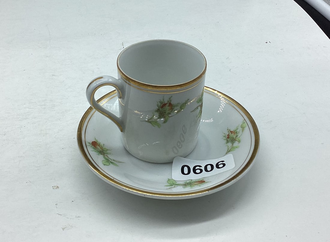 PORCELIAN DEMITASSIE CUP & SAUCER: GOOD SHAPE