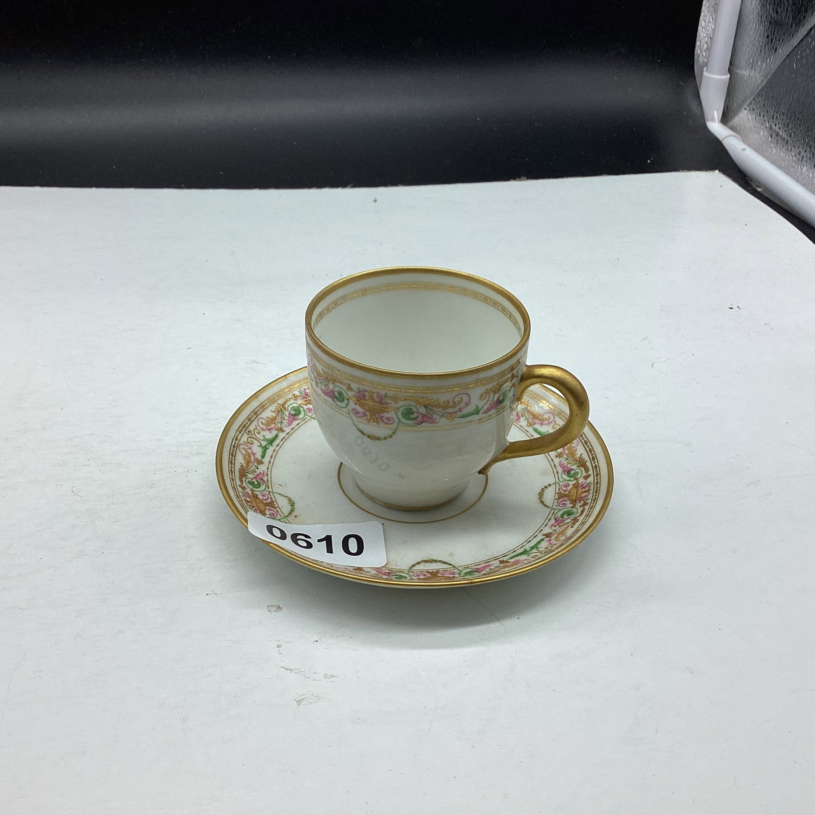 PORCELIAN DEMITASSIE CUP & SAUCER: GOOD SHAPE