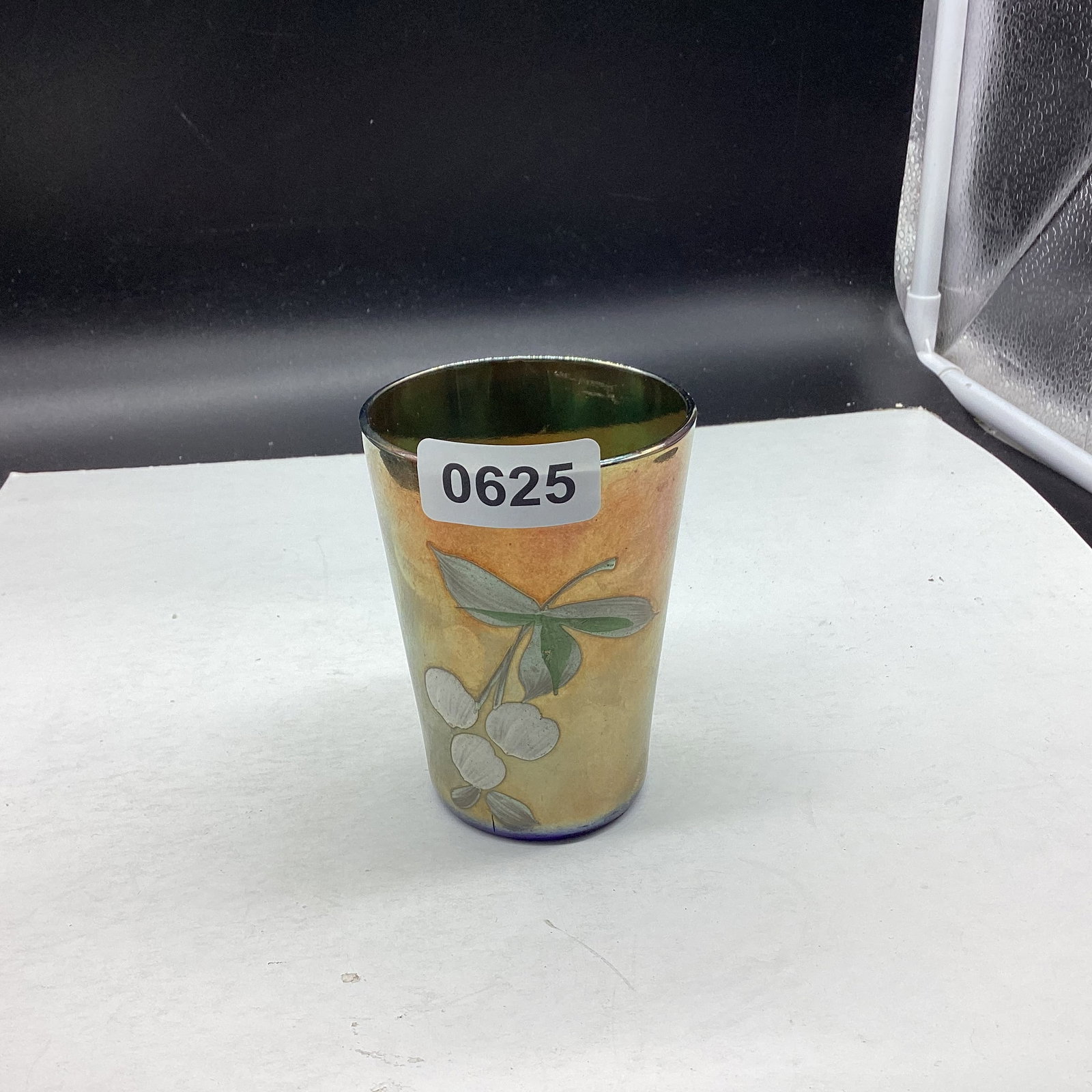 HAND PAINTED BLUECARNIVAL TUMBLER: 4" TALL GOOD SHAPE