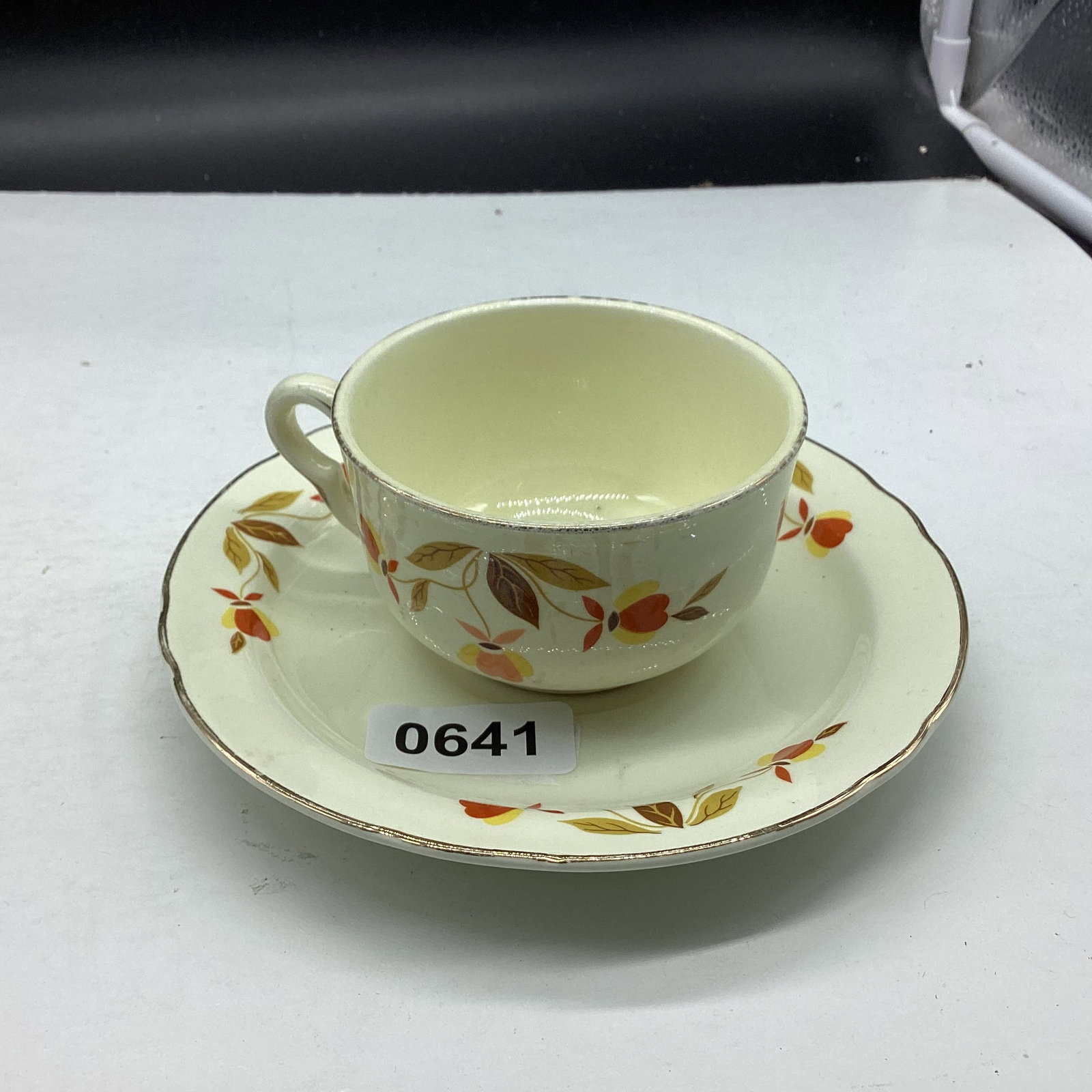 HALL JEWELL T AUTUM LEAF CUP & SAUCER: GOOD SHAPE