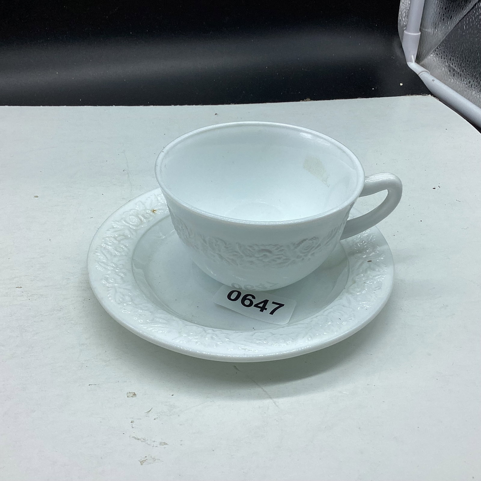 MILK GLASS VITROCK CUP & SAUCER: GOOD SHAPE