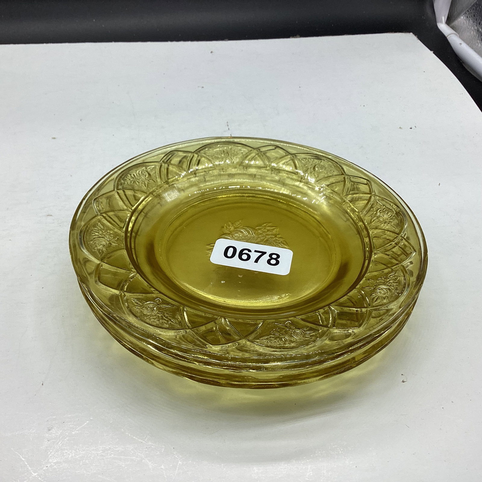4 DEPRESSION ROSEMARY OR DUTCH ROSE B & B PLATES: 6 1/2" WIDE GOOD SHAPE