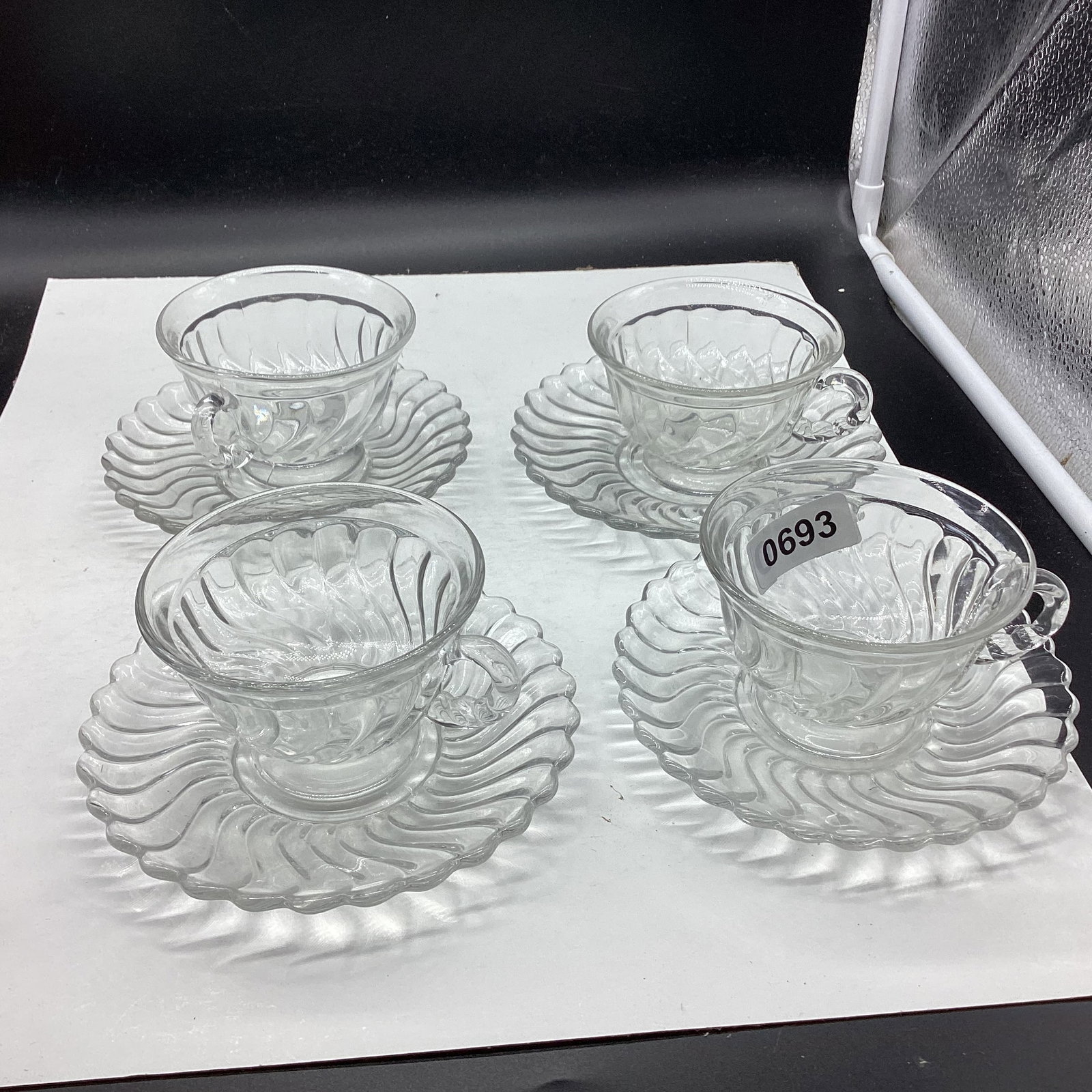 4 DEPRESSION COLONY CUP & SAUCERS: GOOD SHAPE