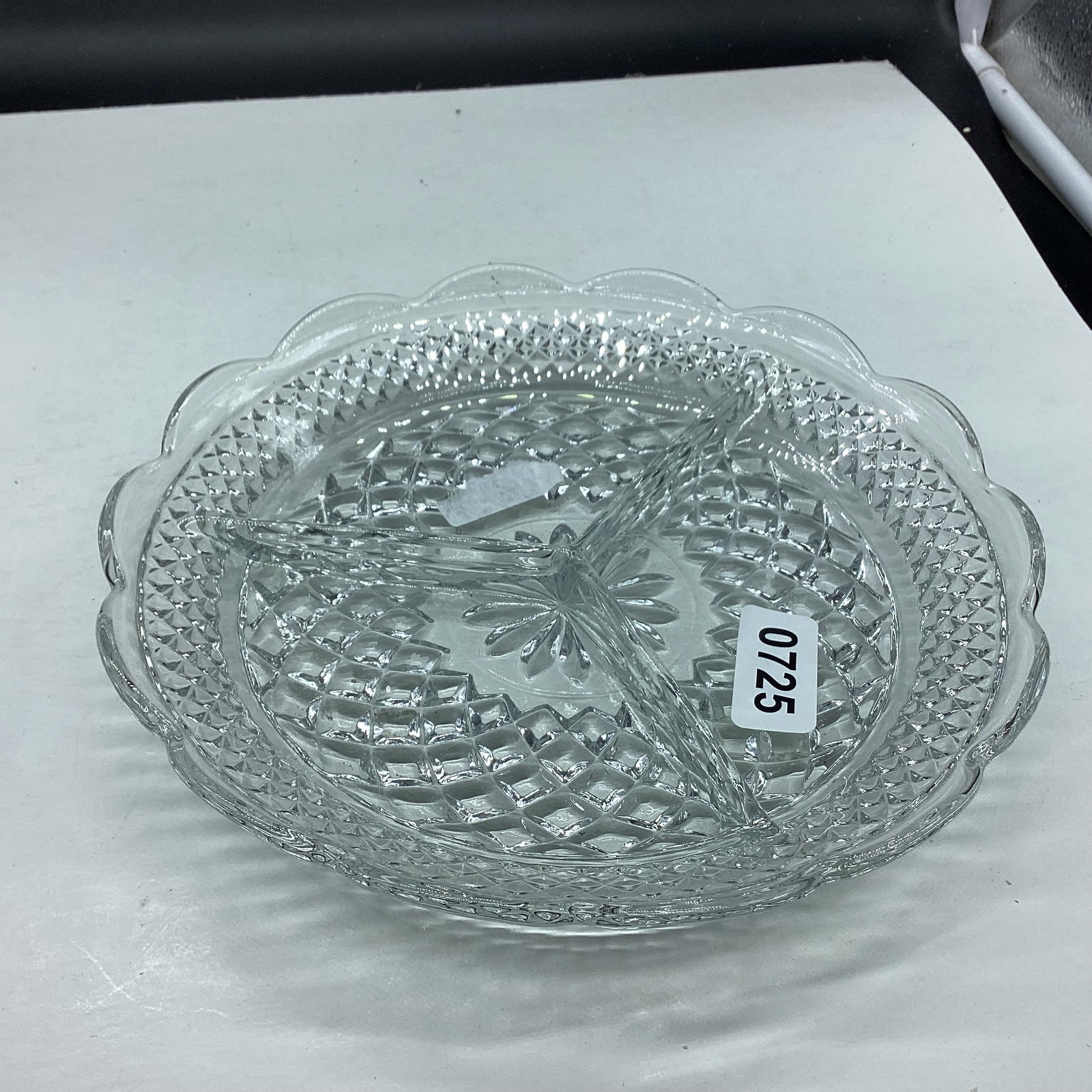 WEXFORD 3 PART RELISH DISH: 8 3/4" WIDE GOOD SHAPE