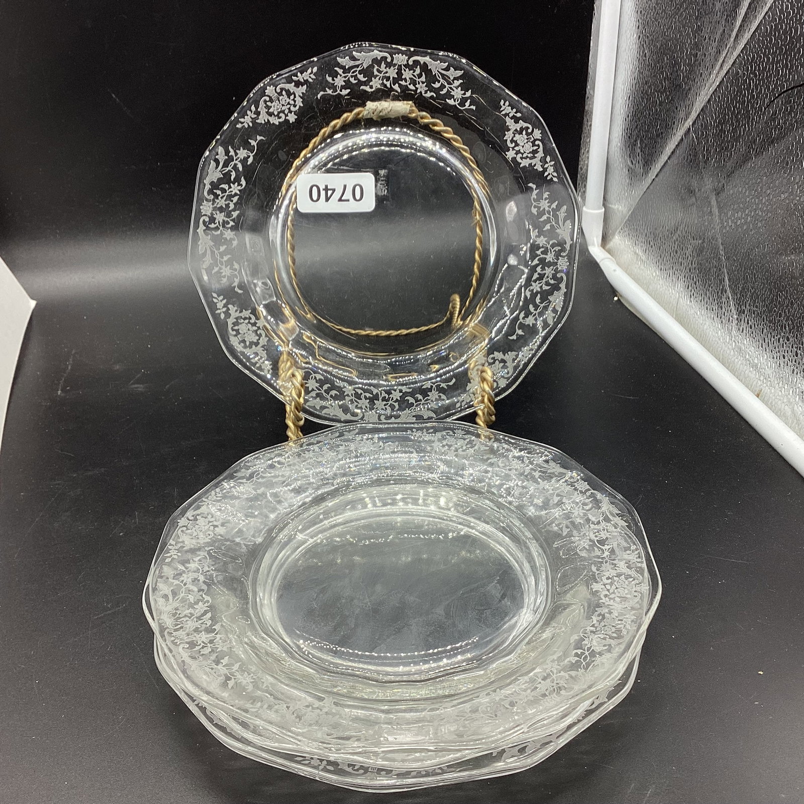 4 FOSTORIA NAVARE SALAD PLATES: 7 1/2" WIDE GOOD SHAPE