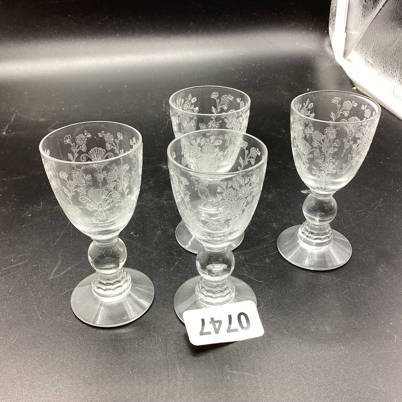 4 TIFFIN JUNE NIGHT CORDIALS: 3 1/2" TALL GOOD SHAPE