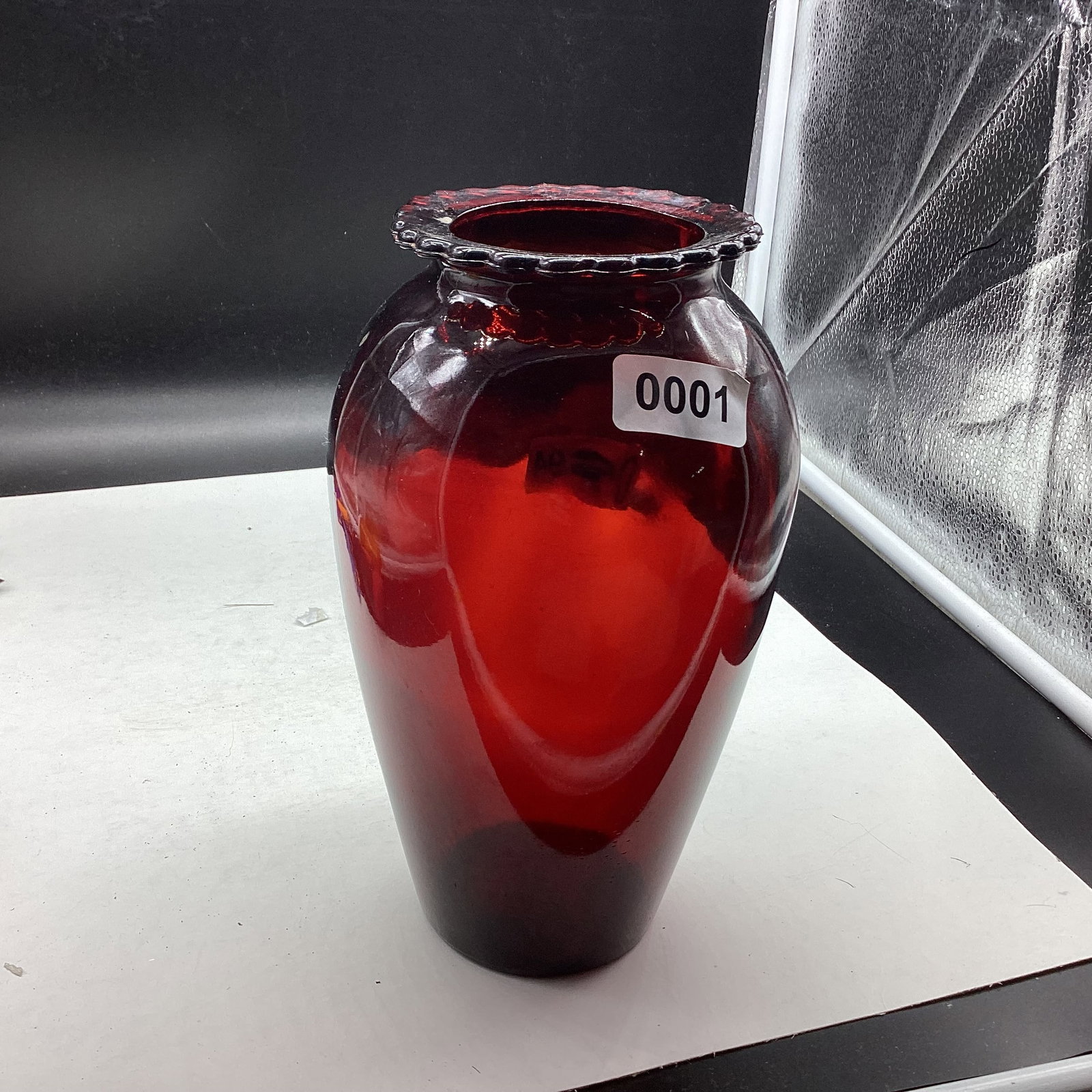 DEPRESSION ROYAL RUBY RED VASE: 9" TALL GOOD SHAPE