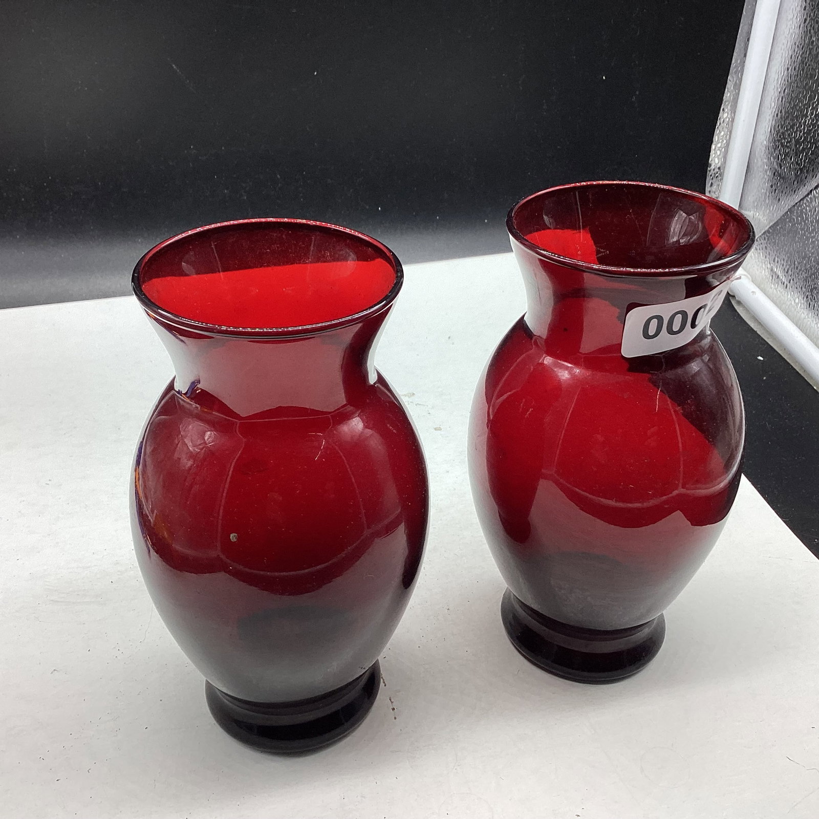 2 DEPRESSION ROYAL RUBY RED VASE: 5 1/2" TALL GOOD SHAPE